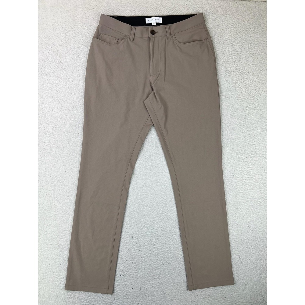 Mott & Bow Mens 30x30 Beige 5 Pocket Travel Slim Fit Microfiber Chino Pants